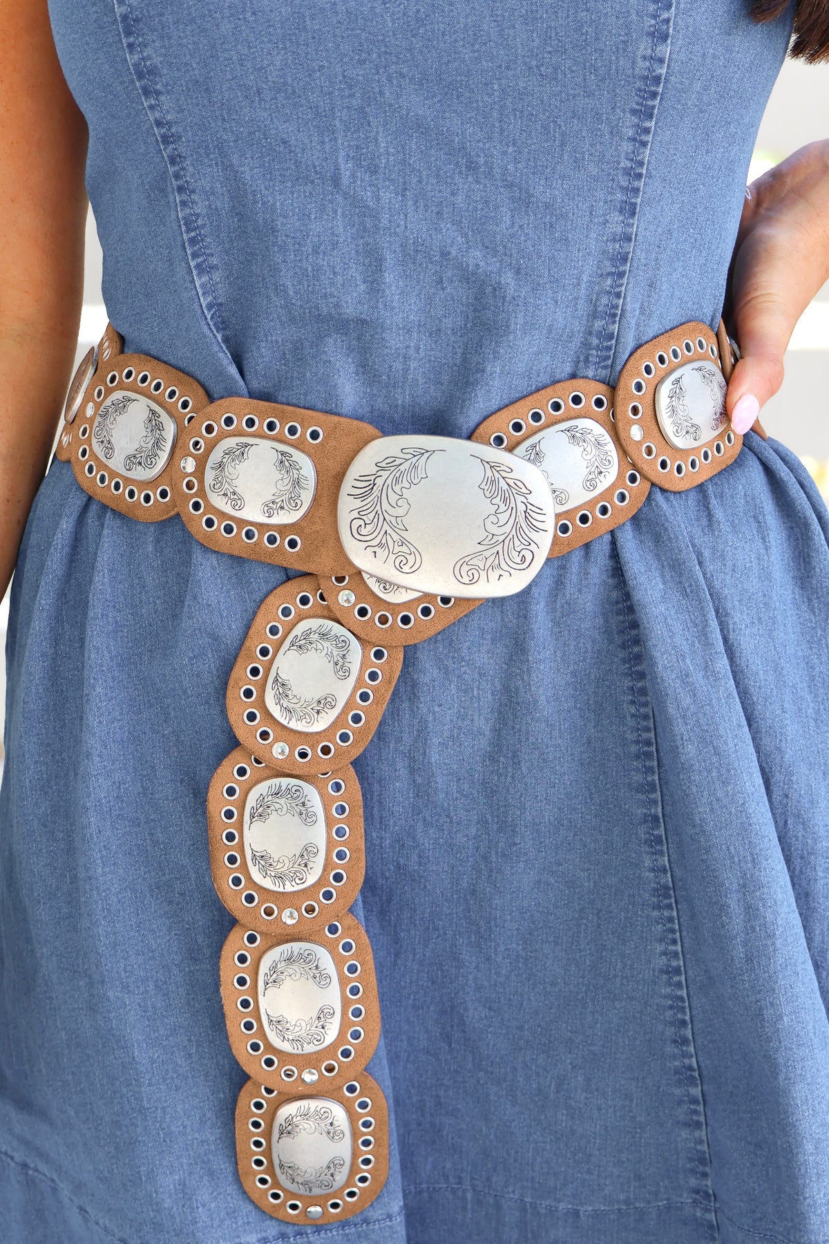 When You See Me Western Pleather Concho Belt-ACC BELT