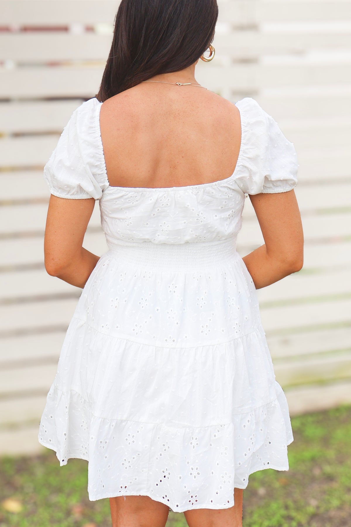 My One and Only Eyelet Puff Sleeve Mini Dress-DRESS CASUAL SOLID