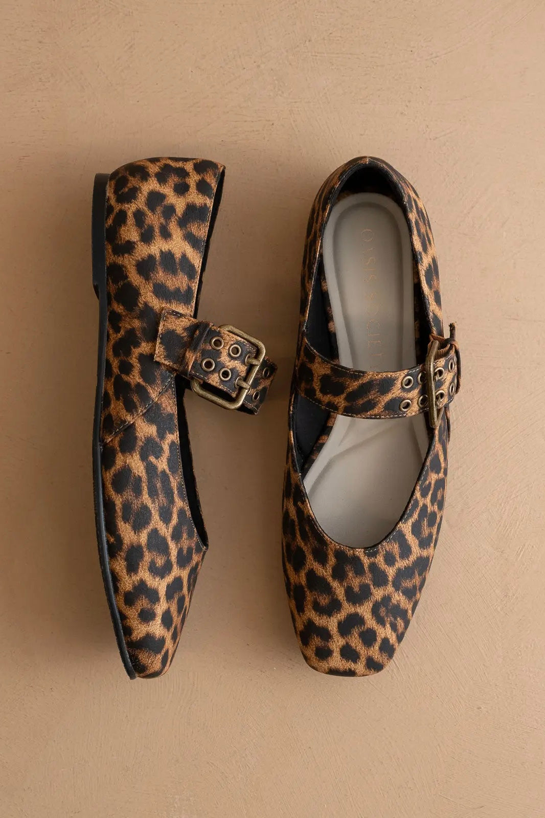 Leopard print Mary Jane flat with buckle strap