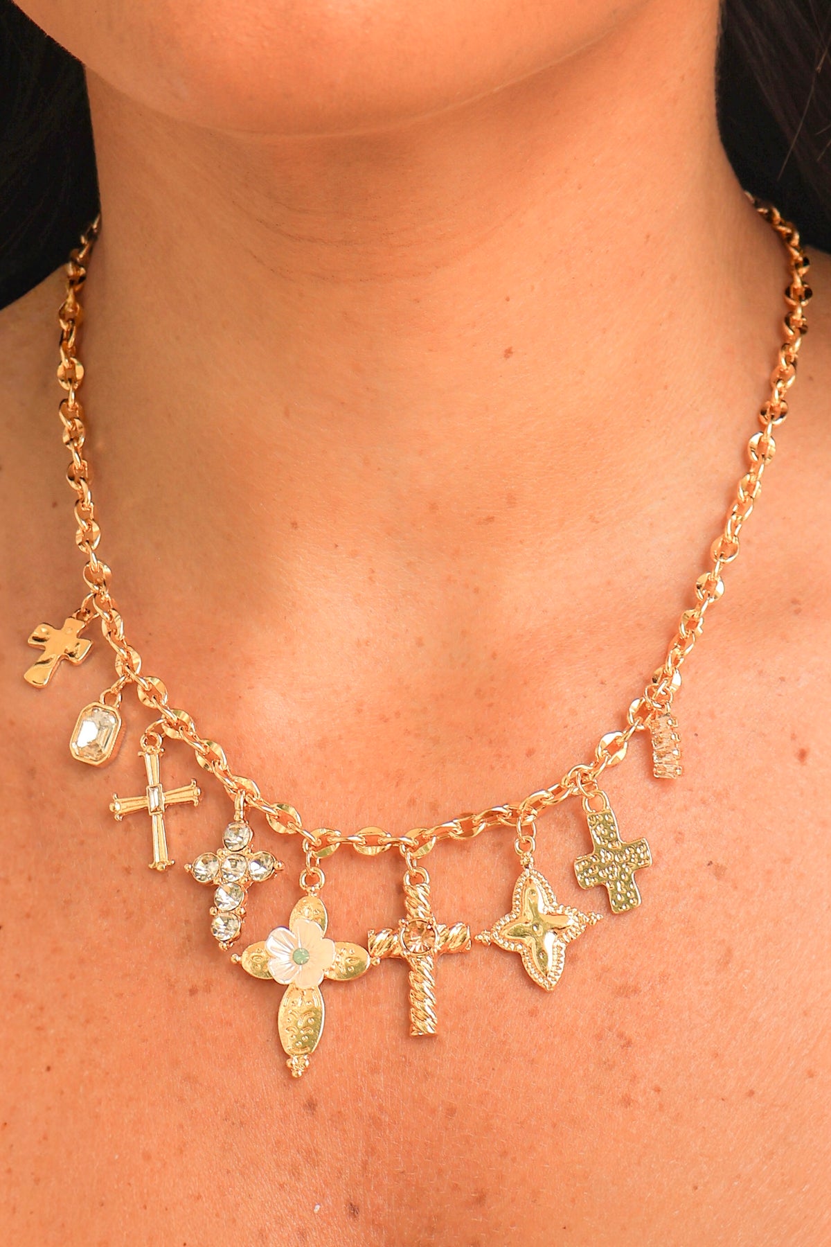 Found My Way Multi Cross Charm Necklace-ACC NECKLACE