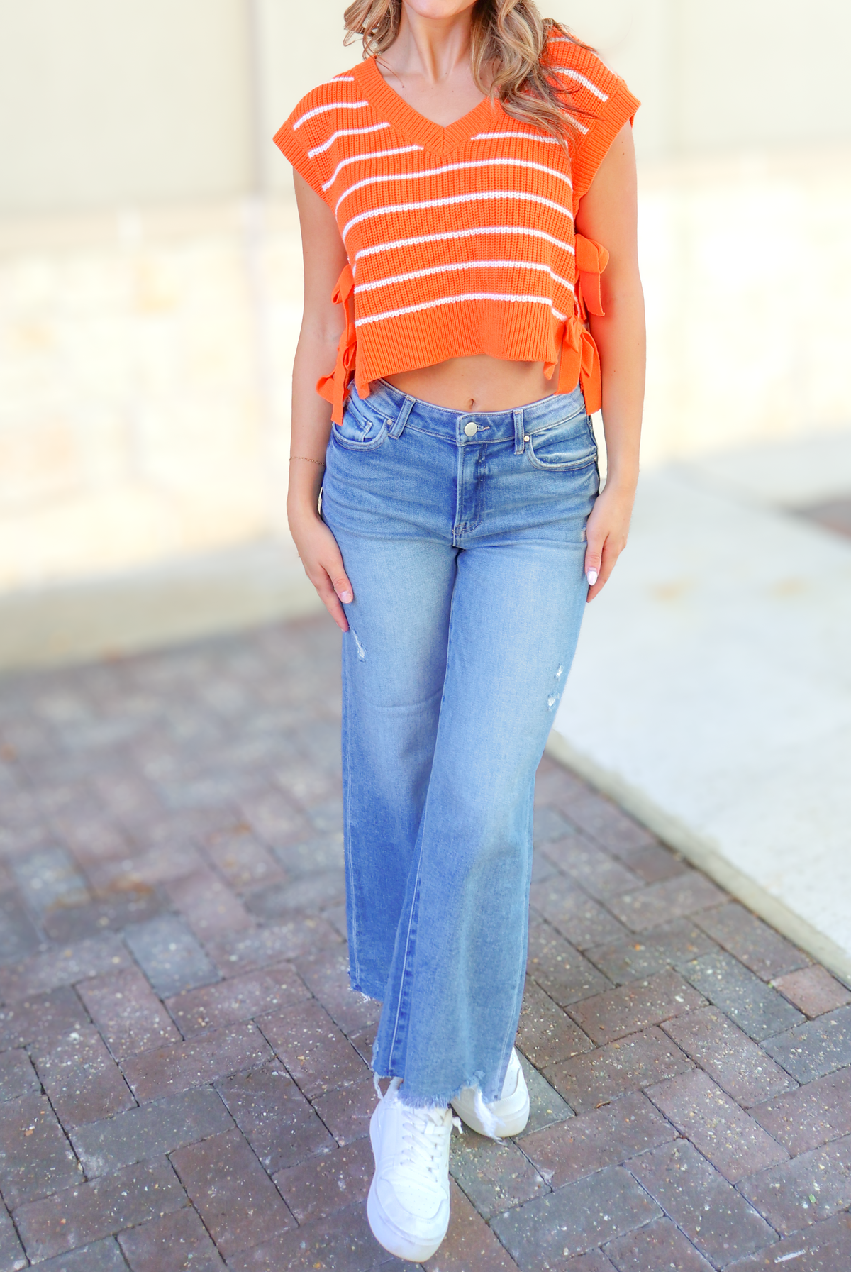 I'm Listening Stripe Sweater Vest in Tangerine-TOP VEST