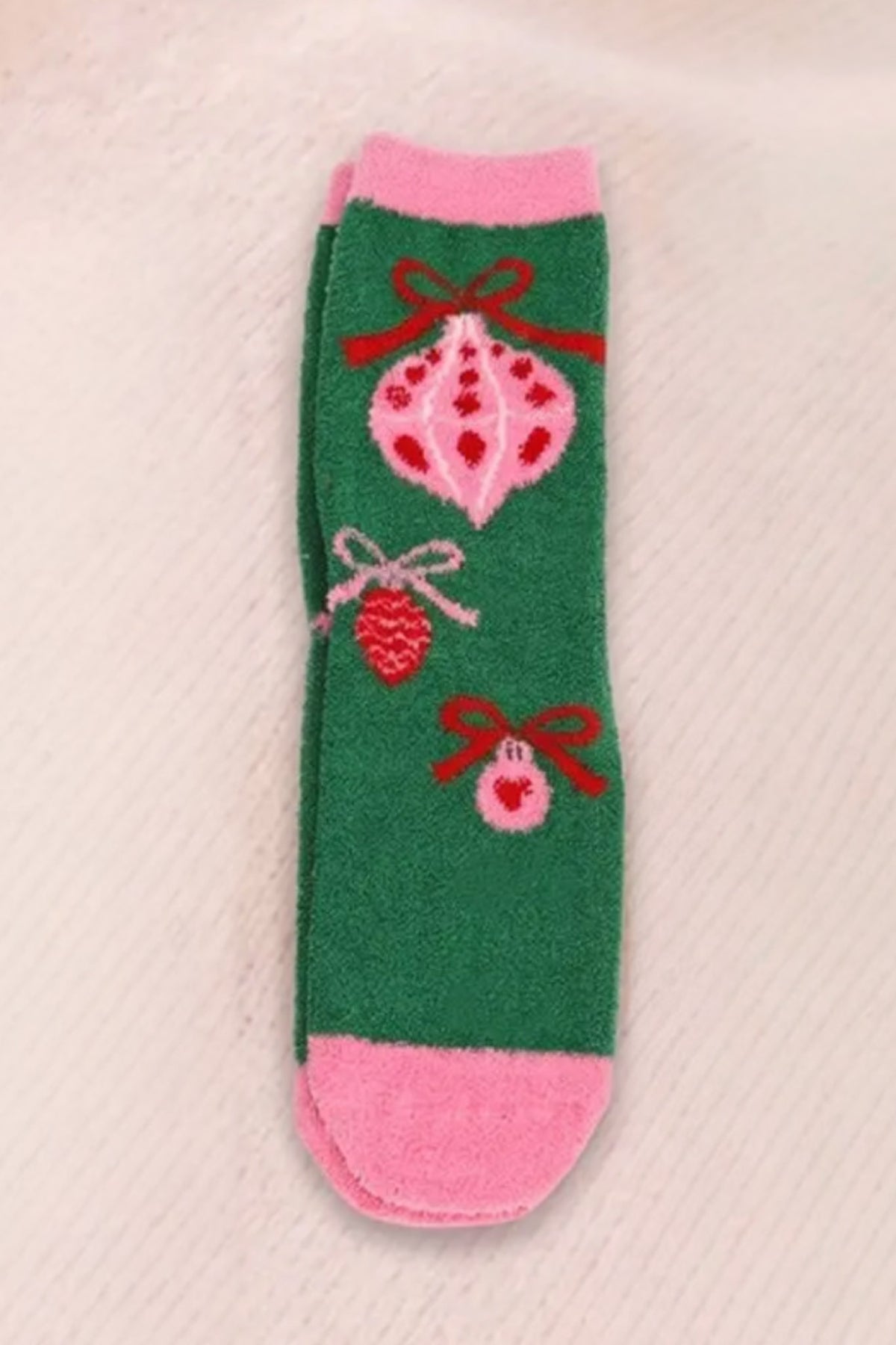 Feeling Fuzzy Ornament Socks in Green