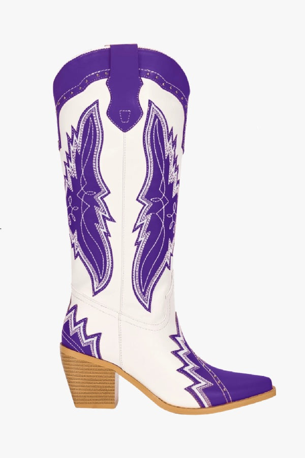 Weekender Western Boot in Purple/White with butterfly embroidery