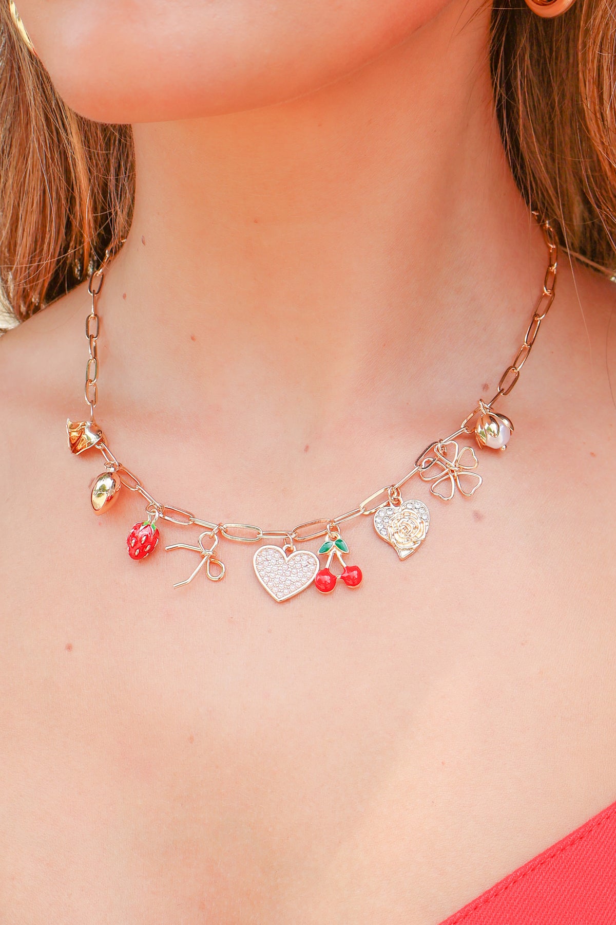 Sweet As Can Be Metallic Charm Necklace-ACC NECKLACE