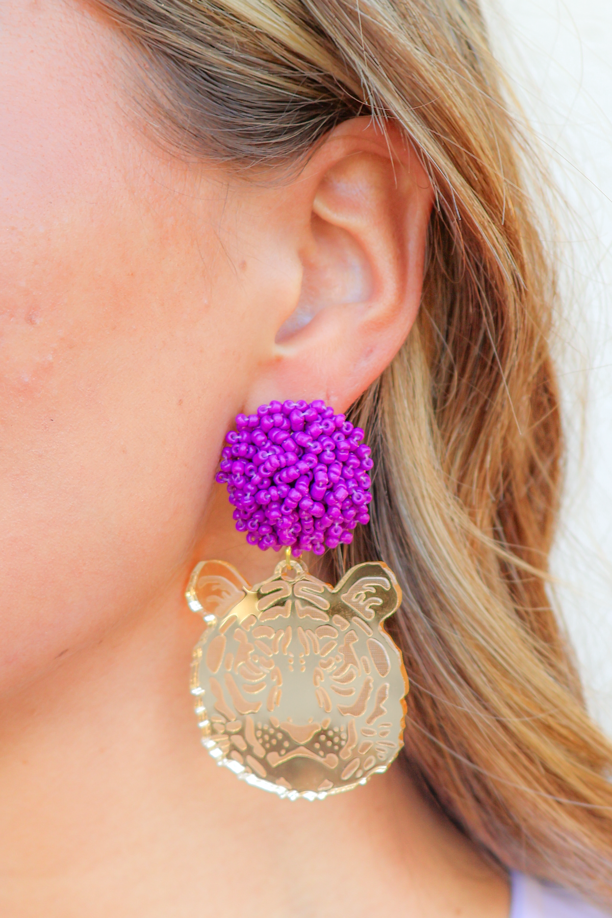 Unbeatable Tiger Face Earrings-ACC JEWELRY LSU