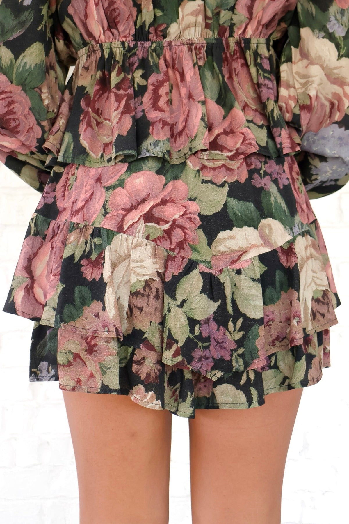Falling Into Place Floral Tiered Skort in Black - back view