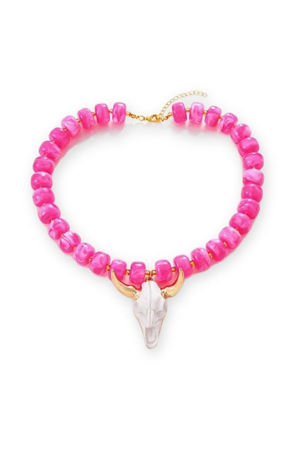 Wild and Free Bullhead Necklace in Hot Pink