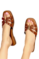 Sunset Sail Multi Strap Pleather Sandal in Cognac-SHOE SANDALS