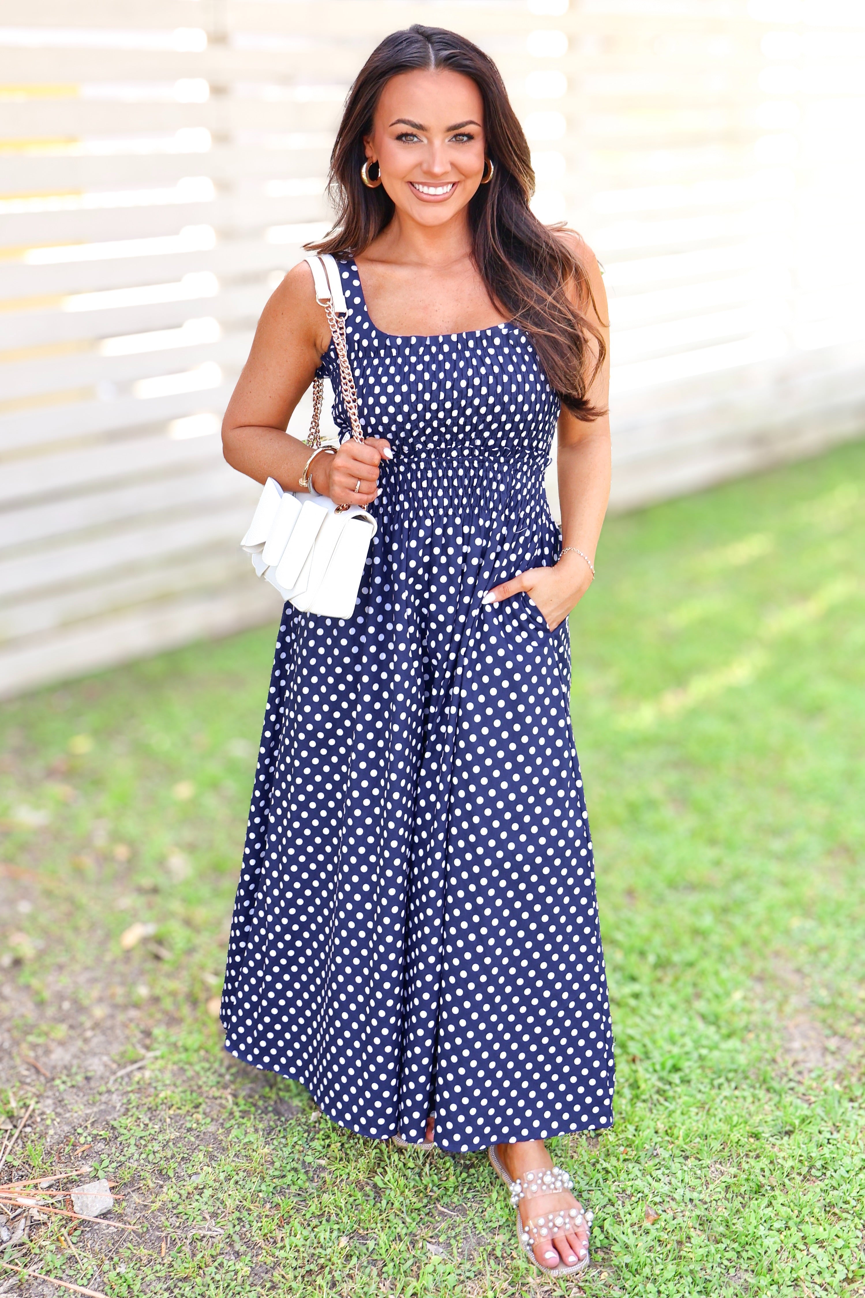 All That Matters Smocked Square Neck Midi Dress