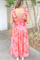 Always Radiant Ruffle Asymmetrical Ruched Midi Dress-DRESS CASUAL SOLID