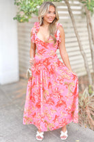 Always Radiant Ruffle Asymmetrical Ruched Midi Dress-DRESS CASUAL SOLID