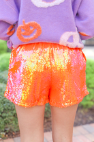Shining Bright High Waisted Sequin Shorts in Orange-PANT SHORT