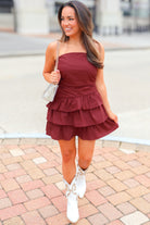Sounds Like Fun Strapless Mini Dress in Maroon-DRESS CASUAL SOLID