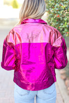 Sending Love Metallic Front Pocket Jacket in Hot Pink-TOP WINTER JACKET
