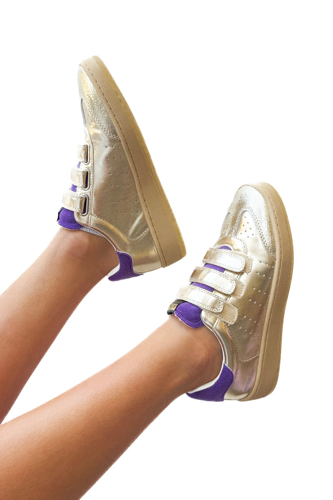 Triple strap gold sneakers
