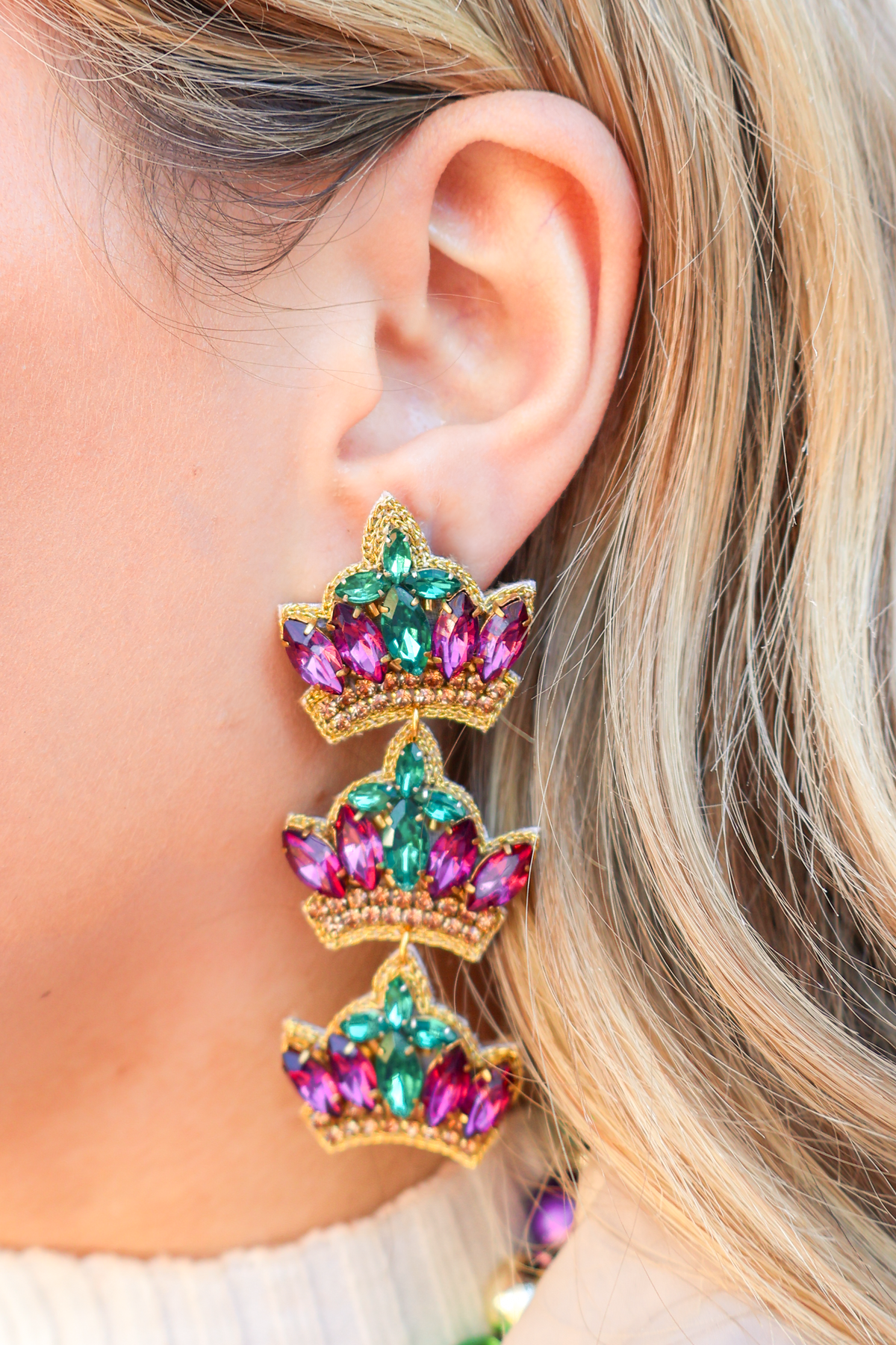 Beaded Triple Crown Drops by Taylor Shaye-ACC EARRING