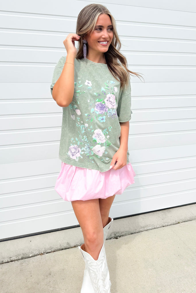 floral graphic tee in green