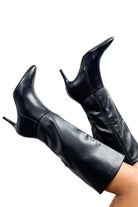 Truth Or Dare Full Zip Point Toe Boots in Black-SHOE BOOT KNEE