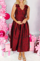 Perfectly Gifted Jacquard Sleeveless Midi Dress-DRESS LONG