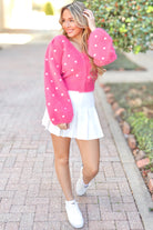 Love You Lots Balloon Sleeve Heart Cropped Cardigan-TOP CARDIGAN
