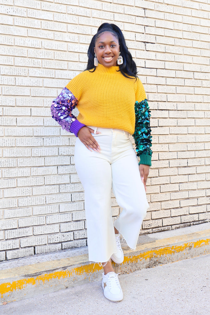 sequin color block sleeves