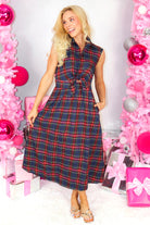 Hello Fall Plaid Tie Front Midi Dress-DRESS LONG