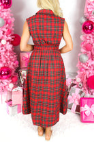 Hello Fall Plaid Tie Front Midi Dress-DRESS LONG