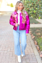 Sending Love Metallic Front Pocket Jacket in Hot Pink-TOP WINTER JACKET