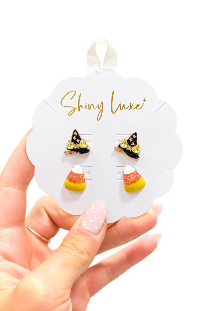 Candy corn witch hat earring set 