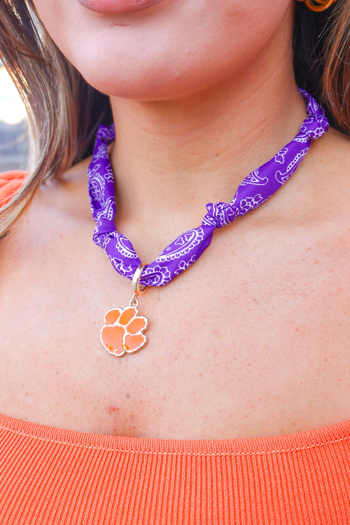 One For The Team Clemson Logo Scarf Necklace-ACC NECKLACE