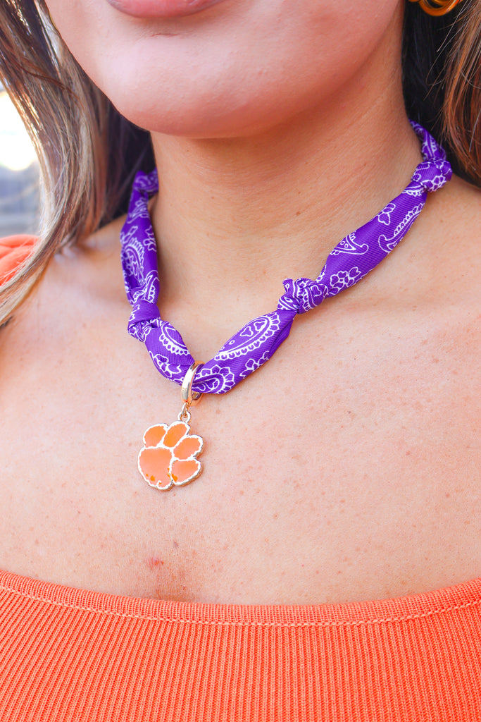 Clemson paw scarf necklace 