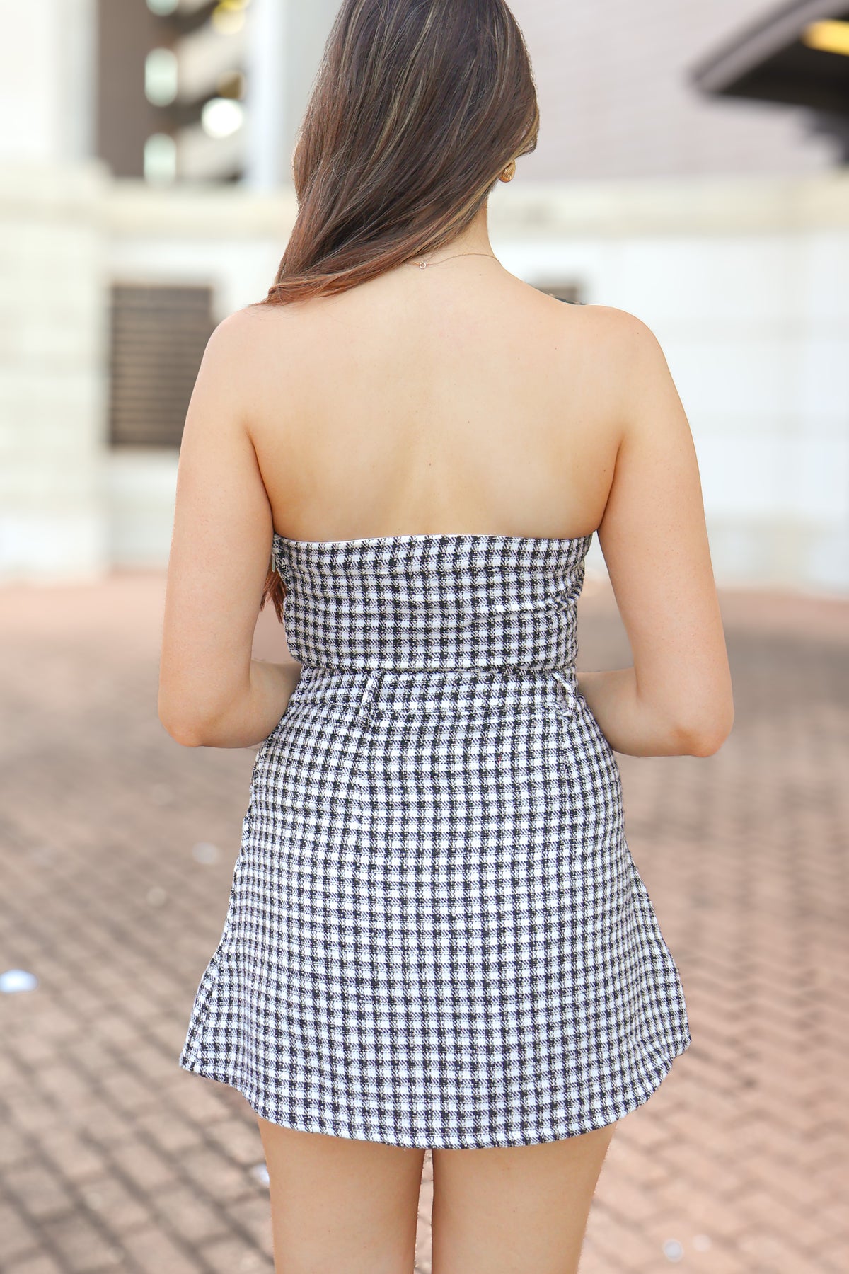 Am I Okay Checkered Romper Dress-FAD ROMPER PANT