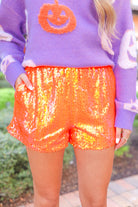 Shining Bright High Waisted Sequin Shorts in Orange-PANT SHORT