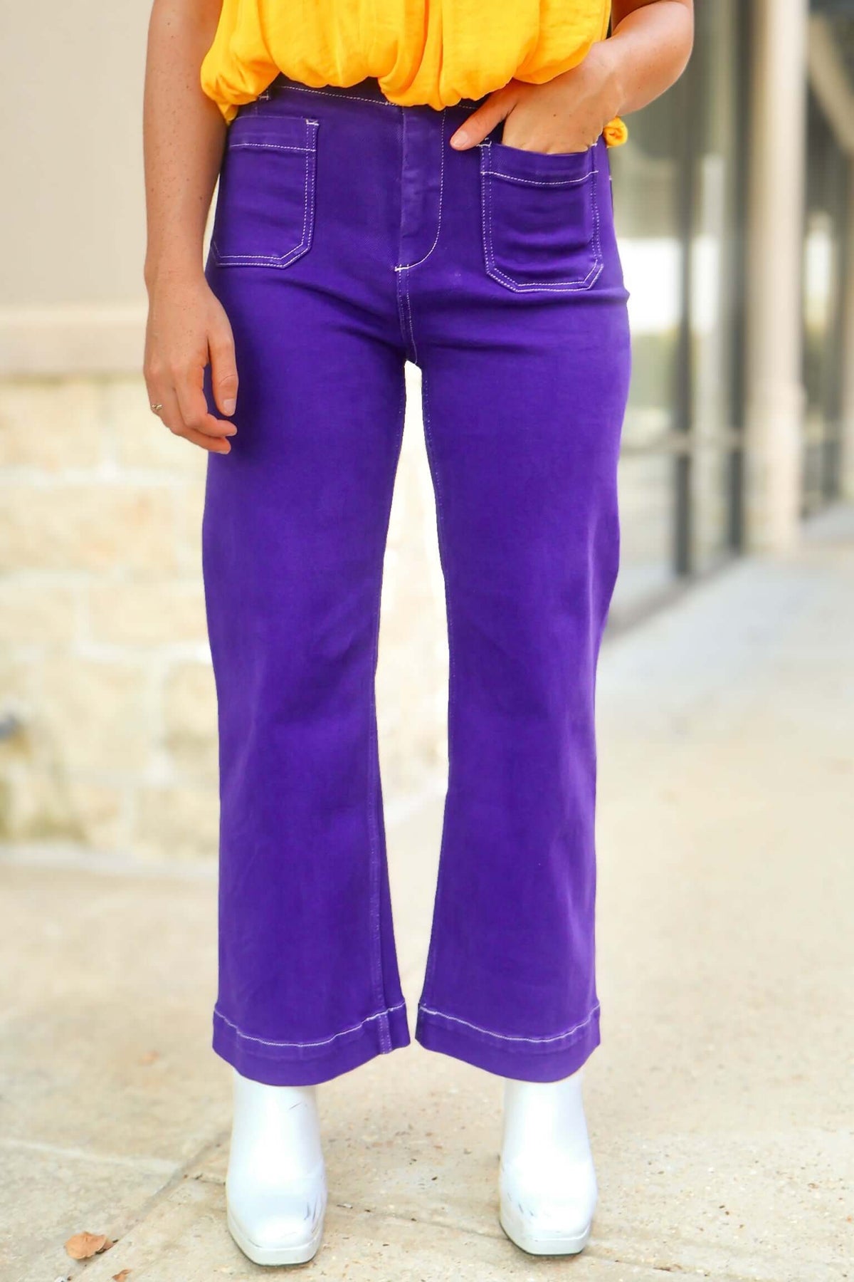 Above Average High Rise Wide Leg Cropped Pants in Dark Purple