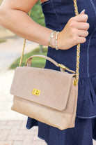 Always Ready Quilted Stitch Detail Top Handle Handbag in Khaki