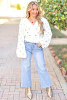 Love You Lots Balloon Sleeve Heart Cropped Cardigan-TOP CARDIGAN