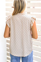 Cream polka dot flutter sleeve top, view 2