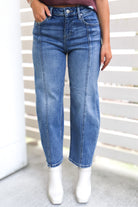 Check the Agenda Seam Detail Cropped Barrel Jeans