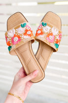 Vacation Muse Beaded Floral Raffia Slide Size 5.5-SHOE SANDALS