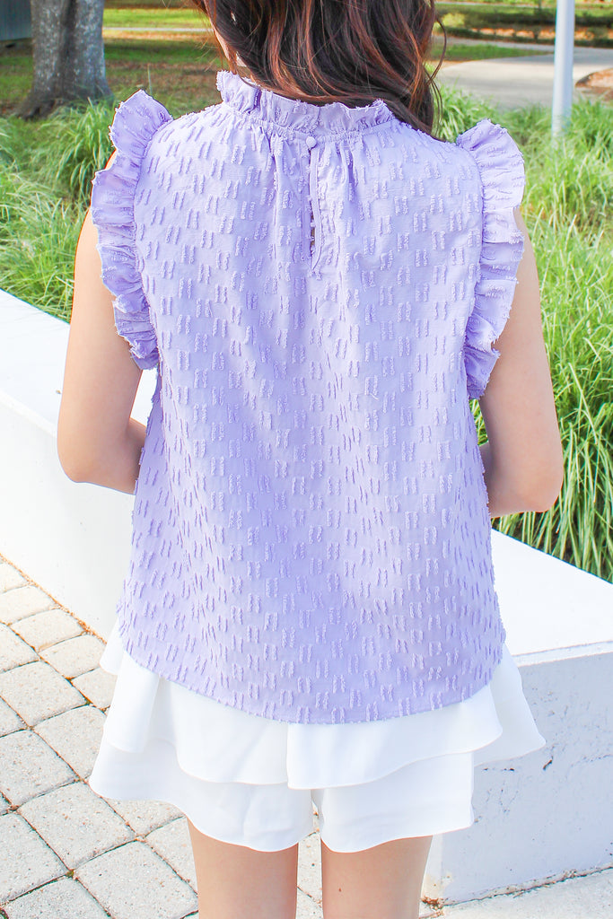 light purple textured flutter sleeve top