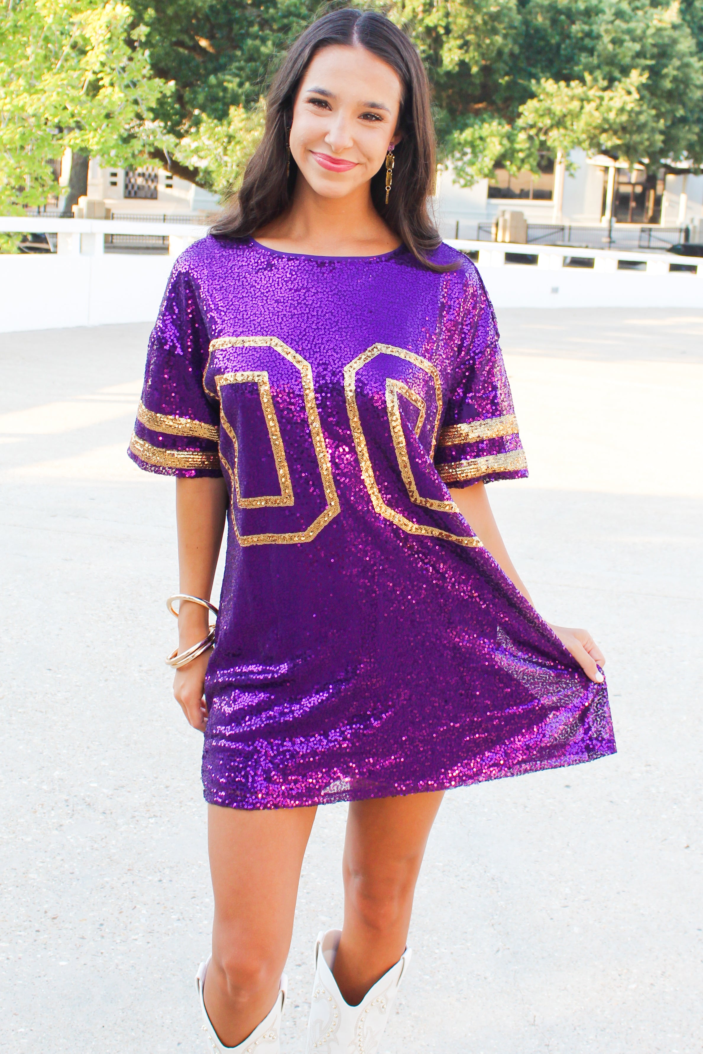 purple jersey outfit