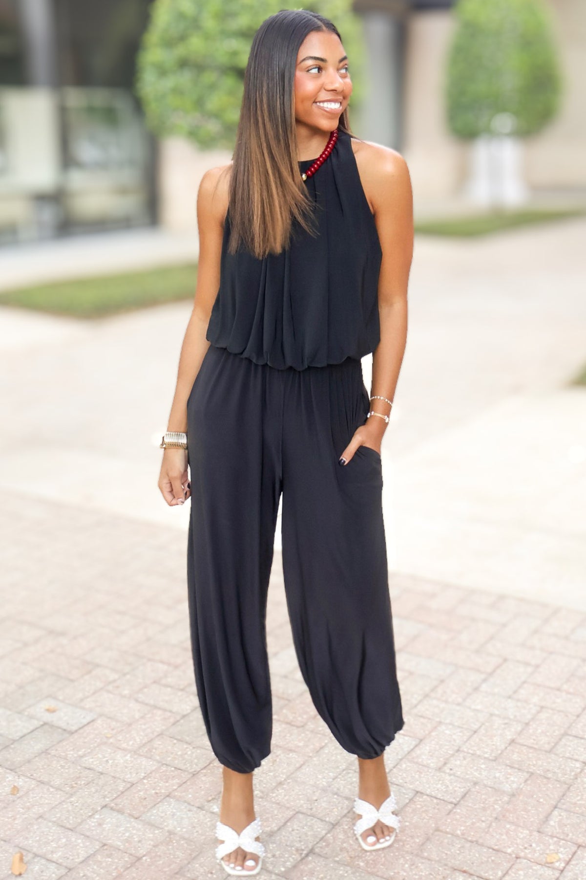 A Good Thing Going Bubble Hem Sleeveless Top in Black