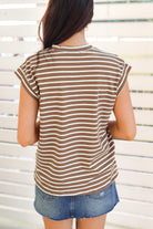 For the Time Being Cuff Sleeve Striped Top in Brown - back view