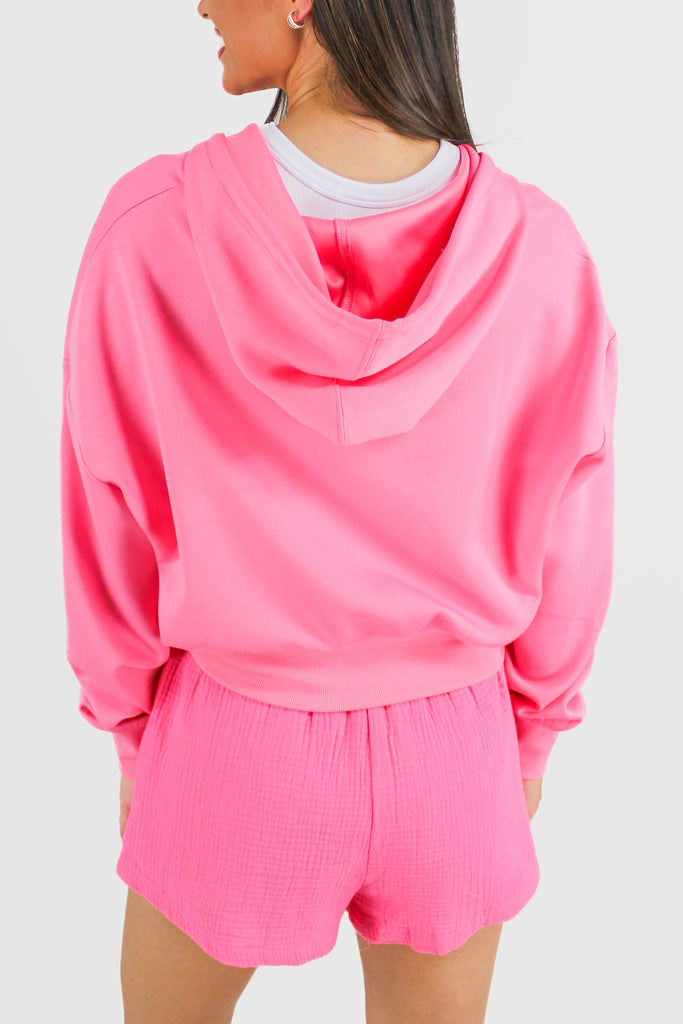 hot pink athletic full-zip cropped jacket 