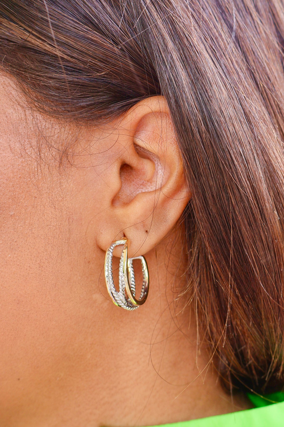 Refined Rhythm Two Tone Braided Hoop-ACC EARRING