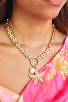 Coastal Sunset Starfish and Pearl Charm Chain Necklace-ACC NECKLACE