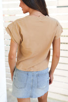 Camel double cap sleeve top, back view
