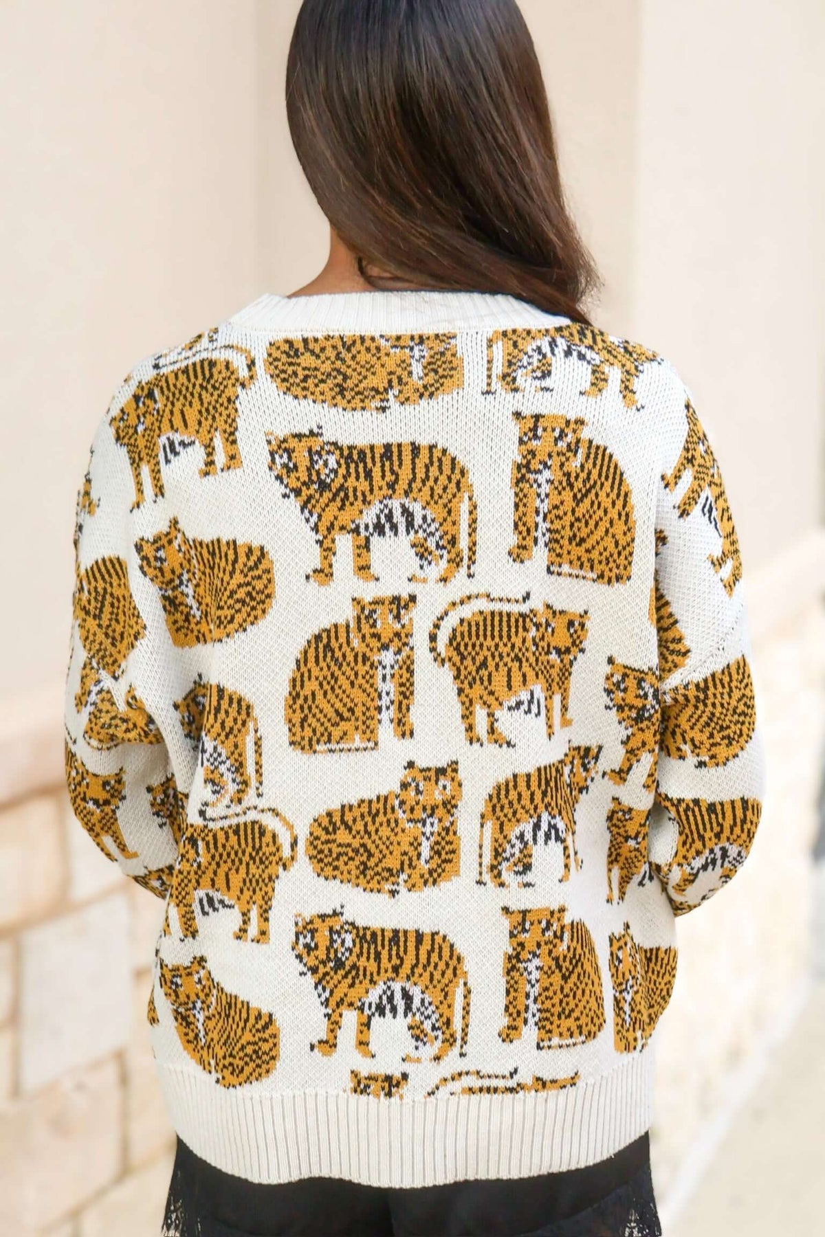Change the Game Oversized Tiger Sweater in Cream - alternate view