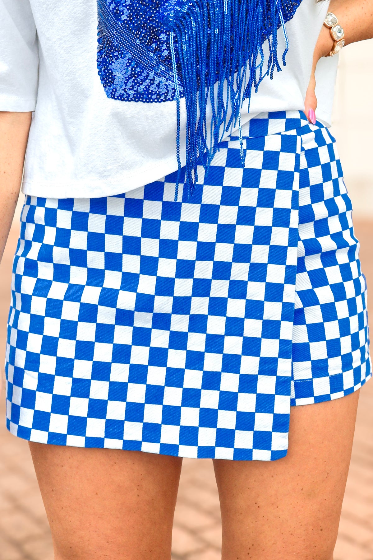 Royal blue checkered mini skort