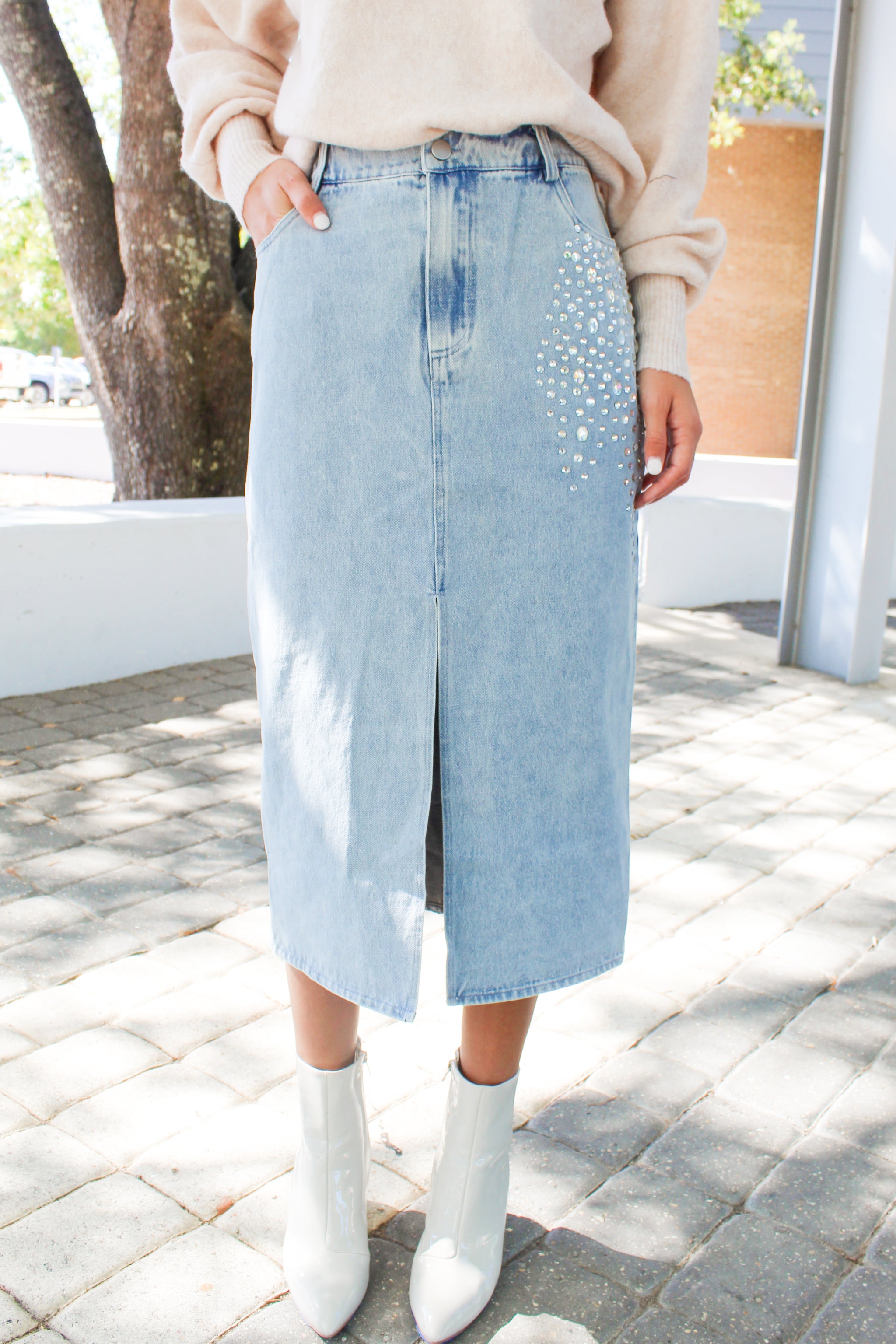 Cheap denim midi skirt deals